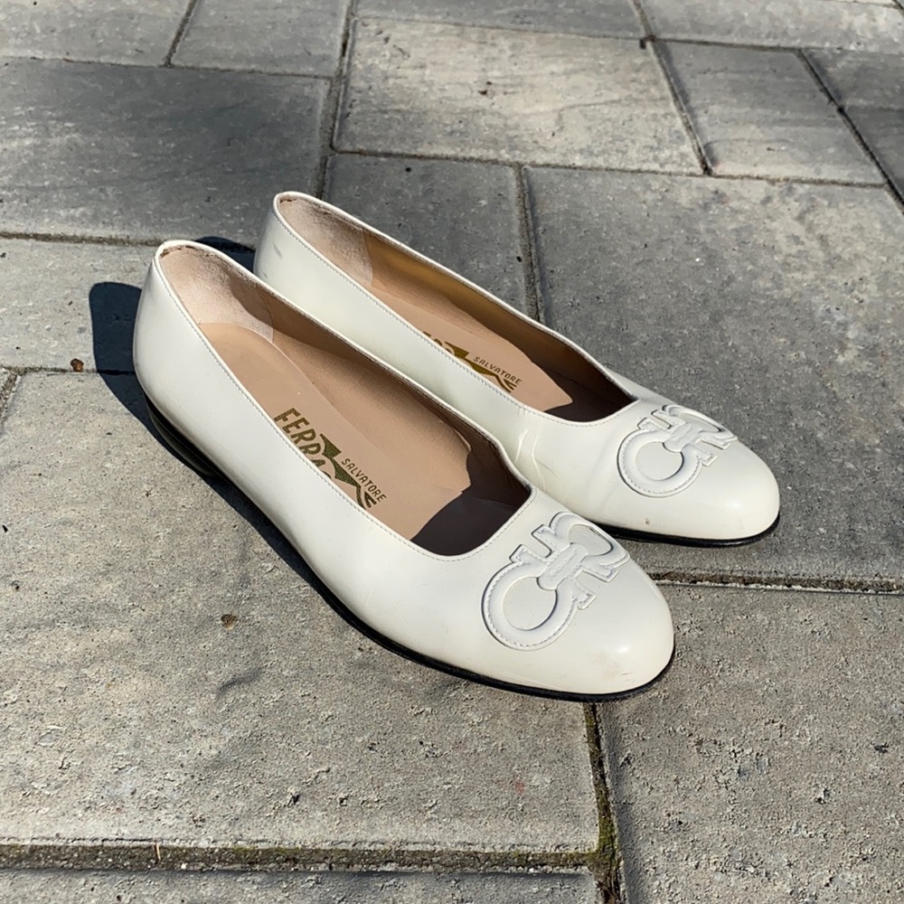 Salvatore Ferragamo white flats